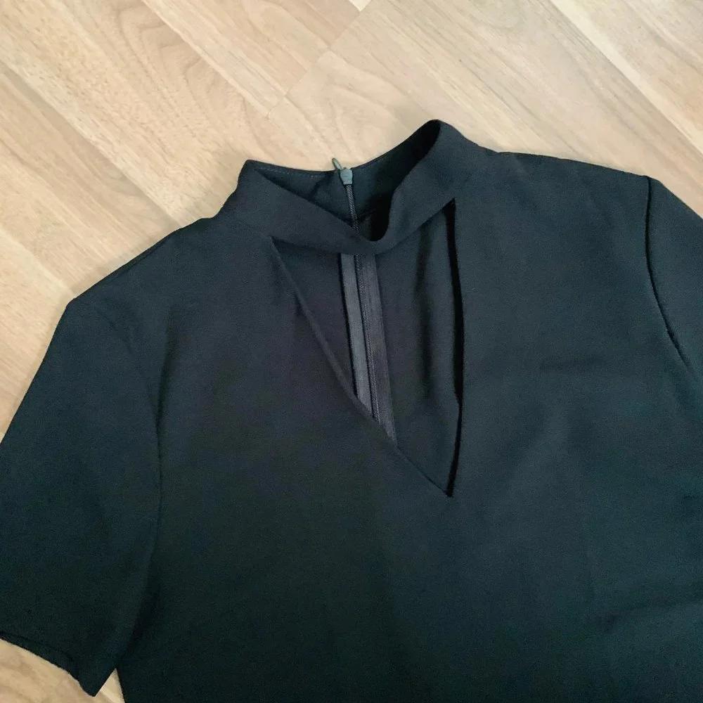 Zara Black Mini Shift Choker Neck Dress, Sort Sleeves,  Medium - Picture 5 of 9